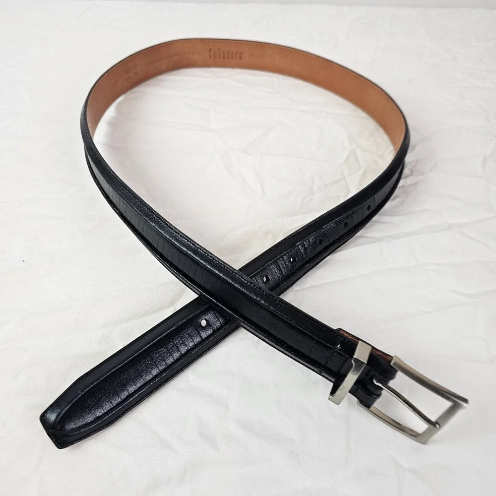 Cubavera Black Cowhide Lined Italian Full Grain Leather Mens Belt IV32003 Sz 36